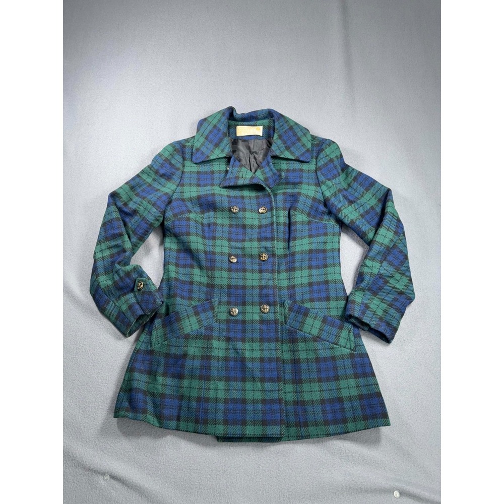 VTG Pendleton Womens 12 Wool Peacoat Green Blue Plaid USA‎ Jacket 18x29